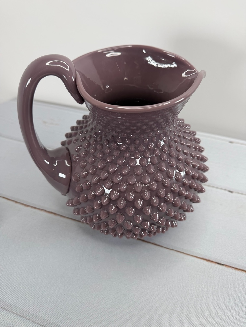 Mosser Glass Gigi Hobnail Pitcher Eggplant Purple 70 oz Fenton Mold - Picture 3 of 14